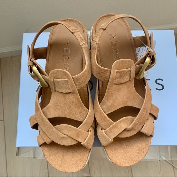 AEROSOLES Chatham Espadrille Block Heeled Platform Sandals in Tan Suede - Picture 9 of 12